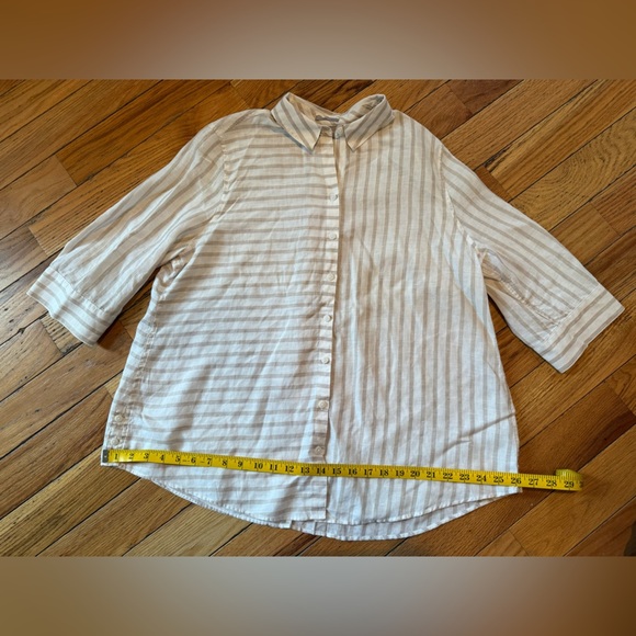 Chico's Striped 3/4 Sleeve 100% Linen Button Down Shirt Womens Sz 3P Beige/White - Picture 10 of 12